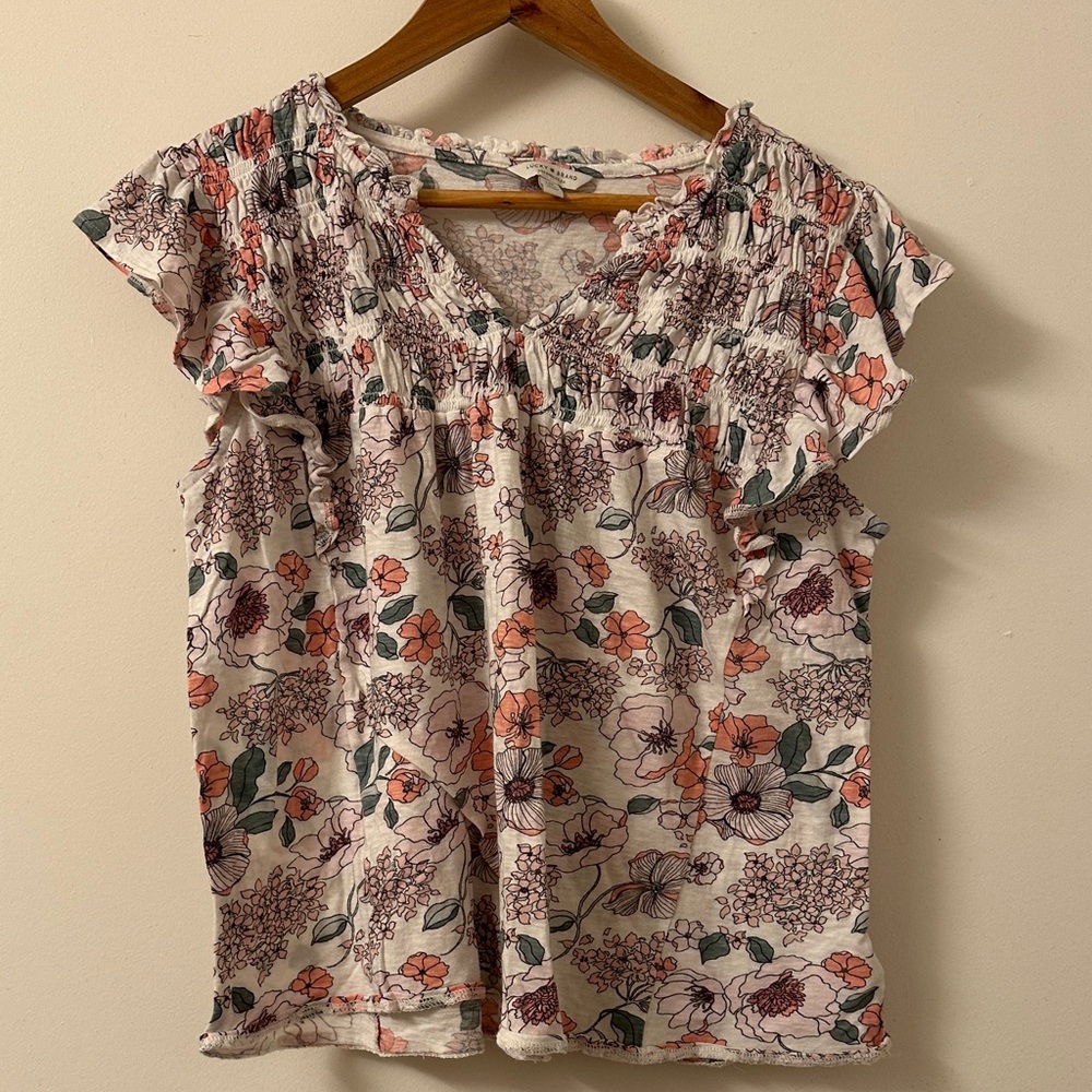 Floral Ruffle Sleeve Top L